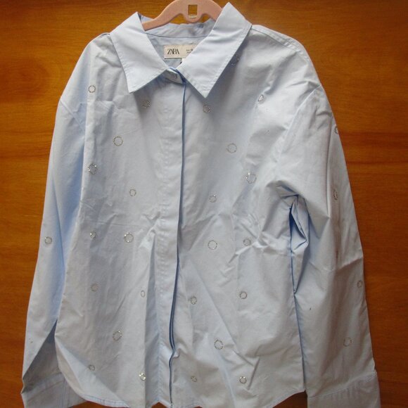 Zara Girls light Blue RHINESTONE SHIRT New 13-14 - Picture 5 of 17